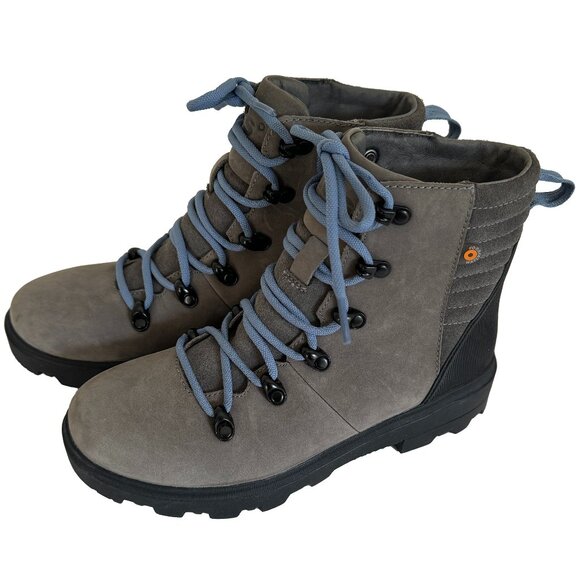 Bogs Holly Lace-up Waterproof Grey Leather Boots Hiking Women's Size 7 NWOT - Picture 3 of 10